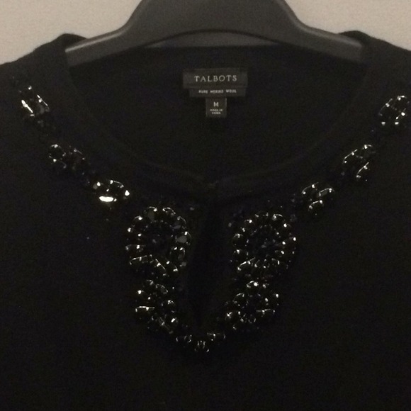 Talbots‎ Black Merino Wool Three-Quarter Sleeve Classic Jewel Neck Sweater - Picture 2 of 6
